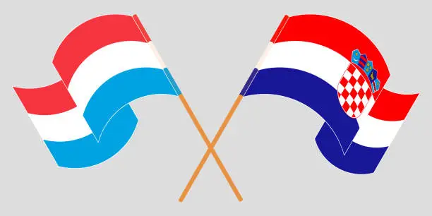 Vector illustration of Crossed and waving flags of Luxembourg and Croatia