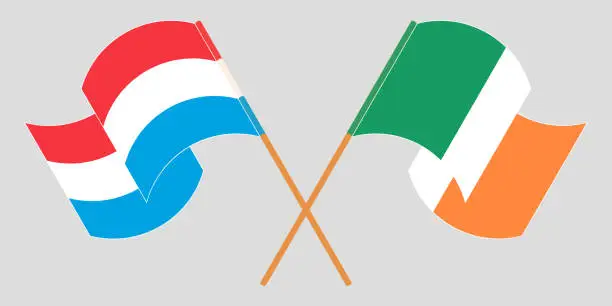 Vector illustration of Crossed and waving flags of Luxembourg and Ireland