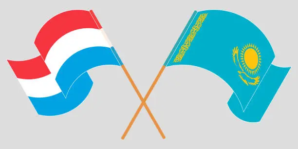 Vector illustration of Crossed and waving flags of Luxembourg and Kazakhstan