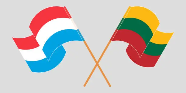 Vector illustration of Crossed and waving flags of Luxembourg and Lithuania