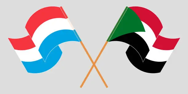 Vector illustration of Crossed and waving flags of Luxembourg and Sudan
