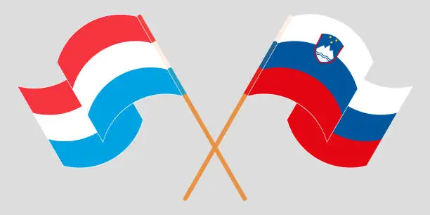 Vector illustration of Crossed and waving flags of Luxembourg and Slovenia