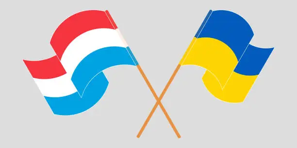Vector illustration of Crossed and waving flags of Luxembourg and the Ukraine