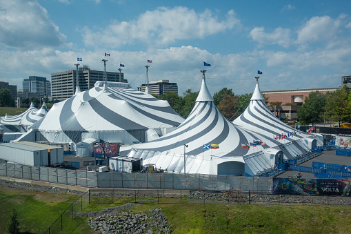 Tysons Corner, Virginia - September, 4, 2019: Cirque du Soleil Tent on beautiful sky background.