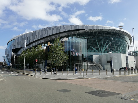 London, England  - September 1: Tottenham hotspur stadium Spurs (hotspur) football team on Tottenham high road, stadium completed in 2018 to much fanfare and hailed as a great piece of modern architecture - September 1st 2020