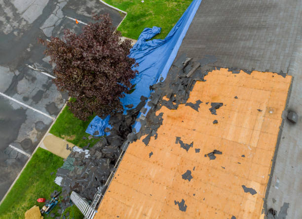 istock Construction worker on renovation roof the house installed new shingles 1275188274