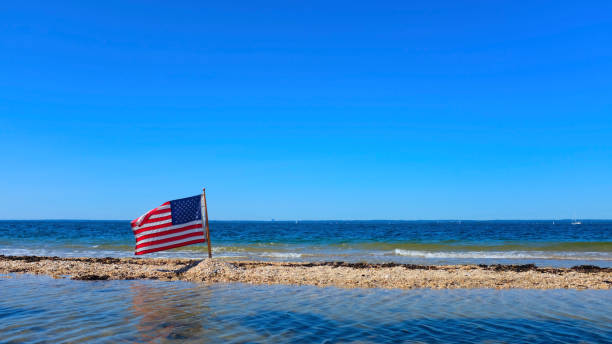 istock American Flag on the Beach 1275196925