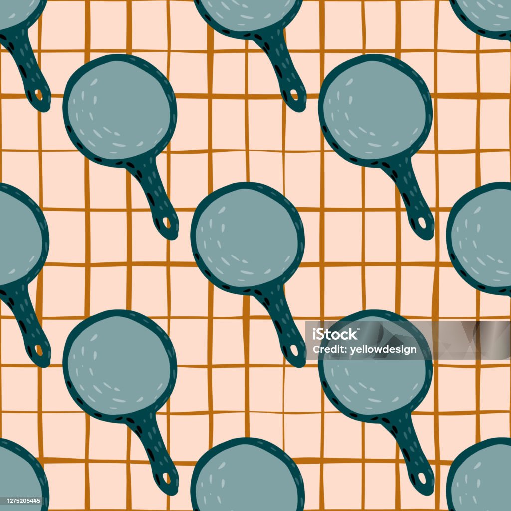 Textile Pan Design Simple Cooking Seamless Pattern With Pans Silhouettes Orange Light ...
