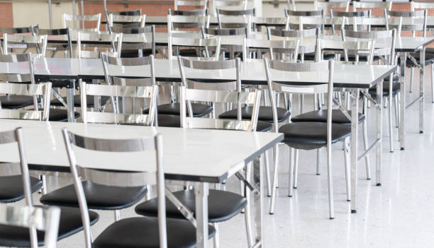 istock Stainless steel tables and chairs 1275205650