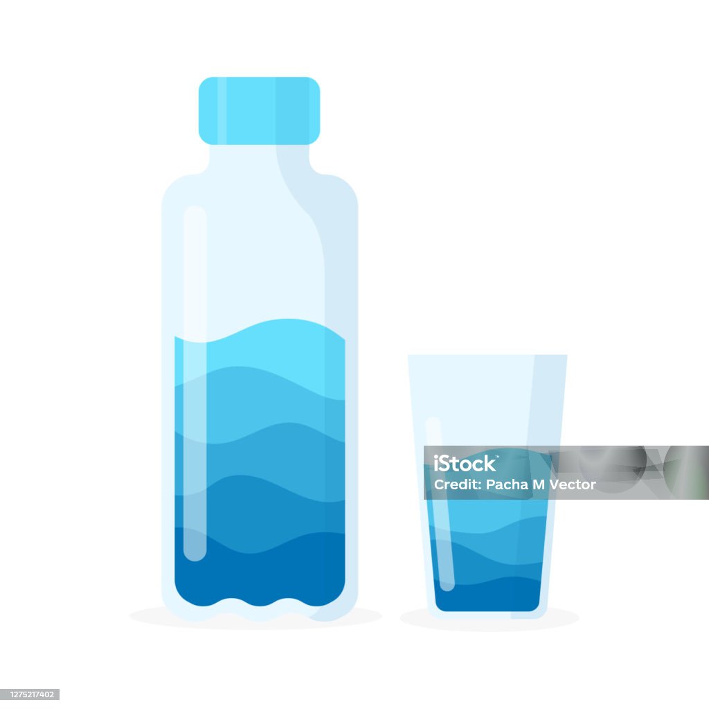 Water Bottles Plastic Clean And Safe With Glass Icon Flat Style Vector  Stock Illustration - Download Image Now - iStock