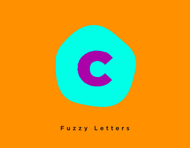 Bright Fuzzy Letter C on a Fun Contrast Turquoise and Orange Background vector art illustration