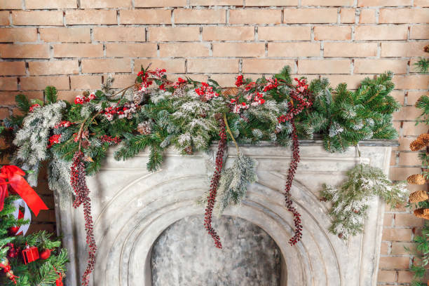 istock Classic christmas New Year decorated interior room New year tree and fireplace 1275226644