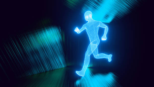 istock Person made out of a grid runs in abstract environment 1275236594