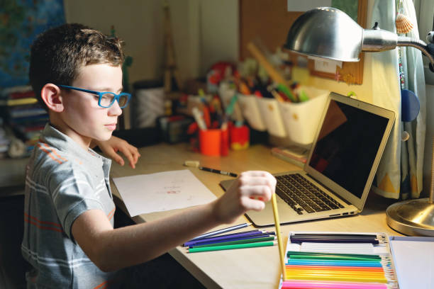 istock Home schooling distance learning child online education 1275256268