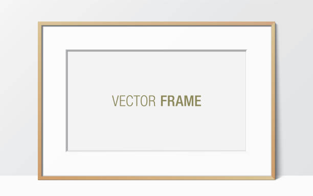 ilustrações de stock, clip art, desenhos animados e ícones de wide wooden frame with passe-partout. - picture frame classical style elegance rectangle