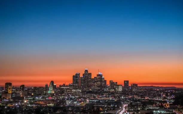 Photo of LA skyline at dusk