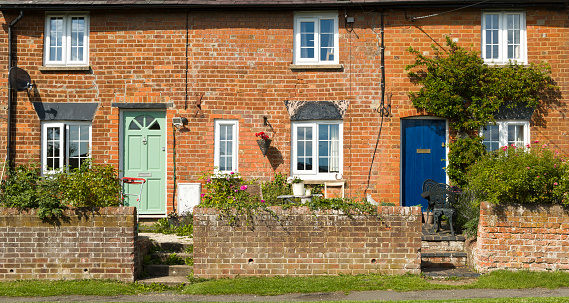 Row of old terraced cottages in a Buckinghamshire village, UK