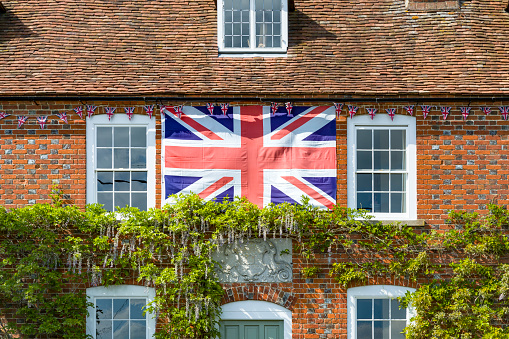 British Union Jack Flag outside a house in Buckinghamshire, UK