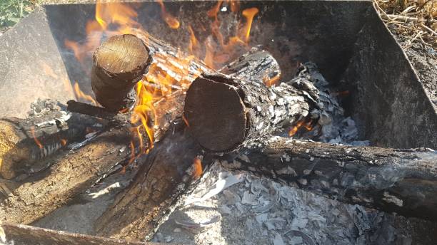 istock Bonfire of large logs in a bonfire pit 1275426495