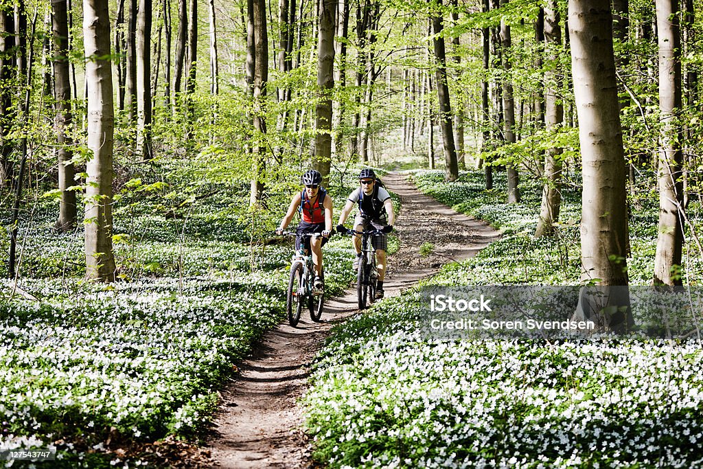 Par ciclismo de montaña juntos - Foto de stock de Andar en bicicleta libre de derechos