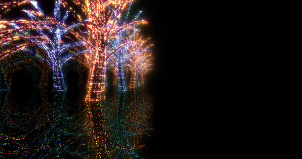illumination tree neon city night light glitter 3D illustration background