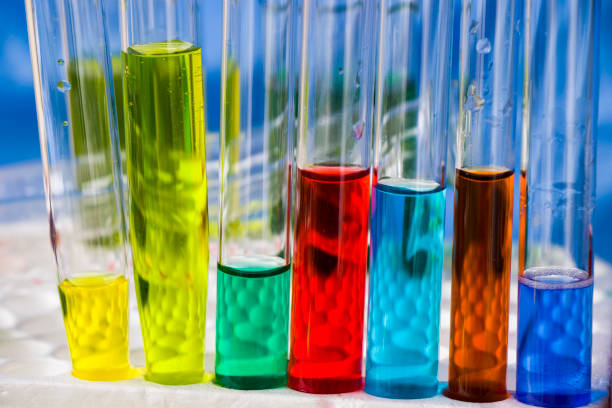 istock Laboratory instruments, glassware and reagents, colorful liquid chemical elements, research diagnoses 1275463467