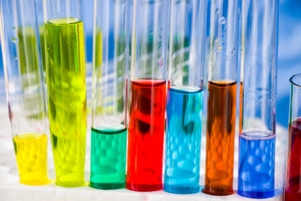 istock Laboratory instruments, glassware and reagents, colorful liquid chemical elements, research diagnoses 1275467108