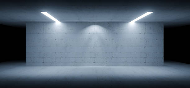 istock Sci Fi Modern Alien Spaceship Room Tunnel Corridor White Concrete Rough Grunge Studio Garage Hangar White Lights 3D Rendering 1275500475