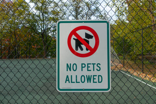 No pets allowed sign on soccer court background.