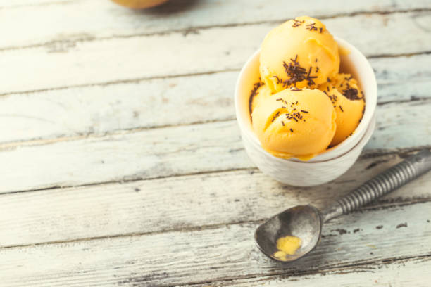 homemade mango ice cream - portion pumpkin vegetable black imagens e fotografias de stock