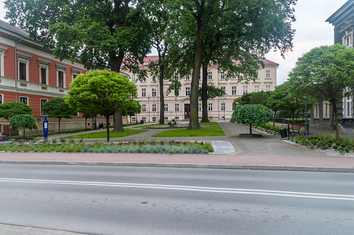 Wadowice, Poland - June 15, 2020: Square near District Court in Wadowice.