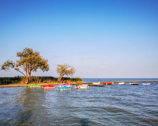 istock Colorful water bikes in the lake 1275560822