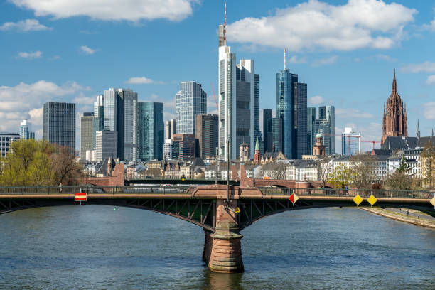 istock Frankfurt, Germany - March 31, 2020: frankfurt skyline view with ignas bubis bridge during daytime 1275575849