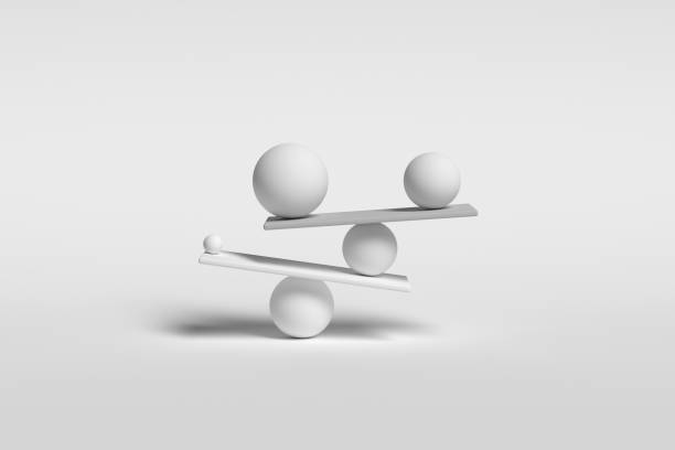 Balancing spheres in white monochrome color. Conceptual 3d render of mindfulness, relax and harmony. stock photo