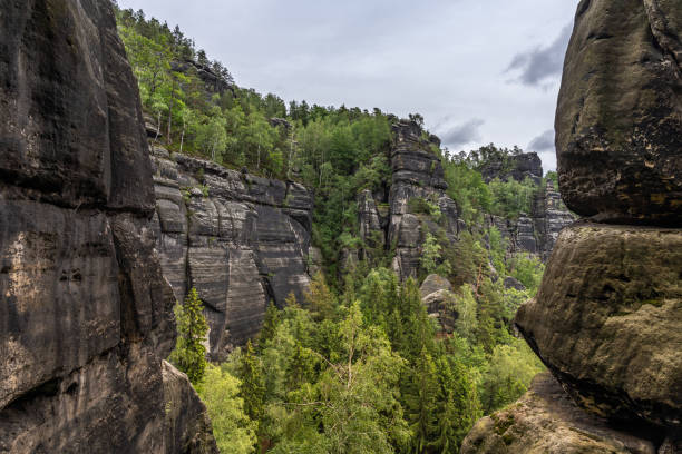 istock panoramic view on heilige stiege trail in saxon switzerland, Germany 1275622003