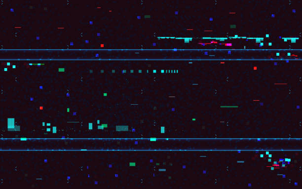 Glitch geometric distortion backdrop. Abstract random pixels on dark texture. Horizontal color lines. Old video concept. Cyberpunk glitch template. Vector illustration Glitch geometric distortion backdrop. Abstract random pixels on dark texture. Horizontal color lines. Old video concept. Cyberpunk glitch template. Vector illustration. broken old tv stock illustrations