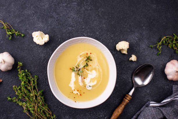 istock Healthy vegan cauliflower cream soup 1275660532