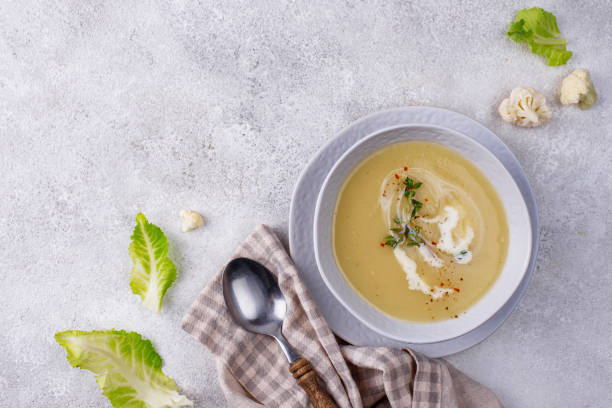 istock Healthy vegan cauliflower cream soup 1275660547