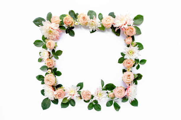istock frame made of pink roses, green leaves eucalyptus, branches, floral pattern on white background. Flat lay, top view. Valentine's background 1275662961