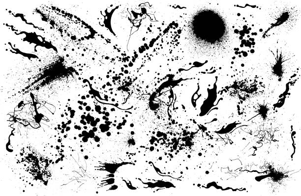 ilustrações de stock, clip art, desenhos animados e ícones de black paint splatters - backgrounds textured inks on paper black