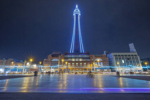 Blackpool Tower and Promenade Evening View of Blackpool Tower and Promenade Buildings. Blackpool Tower stock pictures, royalty-free photos & images