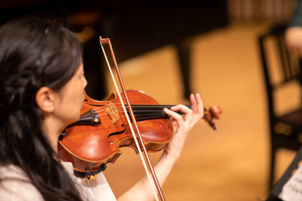 istock Rear view of violinist playing violin at classical concert 1275677121