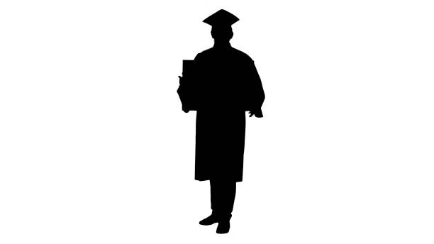 istock Silhouette Smiling graduate male in mortarboard holding blank si 1275677656