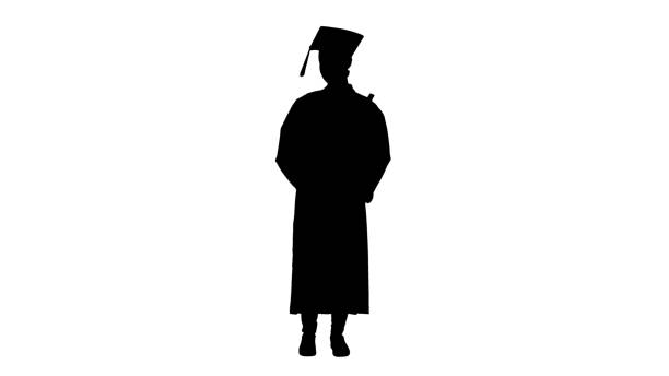 istock Silhouette Happy female graduate holding diploma and texting on 1275677724