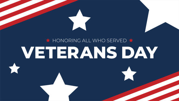 Veterans Day Honoring All Who Served Typography with American Flag Border and Stars, Patriotic Holiday Vector Illustration Veterans Day Honoring All Who Served Typography with American Flag Border and Stars, Patriotic Holiday Vector Illustration Design veterans day logo stock illustrations