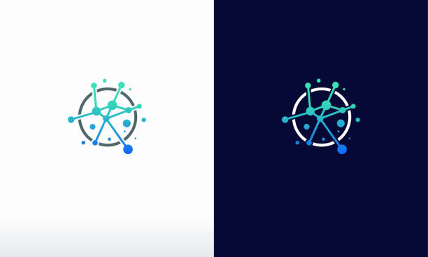 ilustraciones, imágenes clip art, dibujos animados e iconos de stock de el logotipo de la tecnología pixel diseña el vector del concepto, símbolo del logotipo de internet de la red - number vibrant color transparent blue
