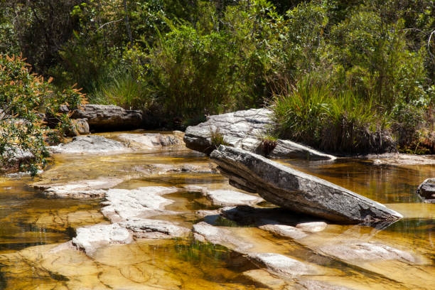 Yellow water river on quartzite rocks