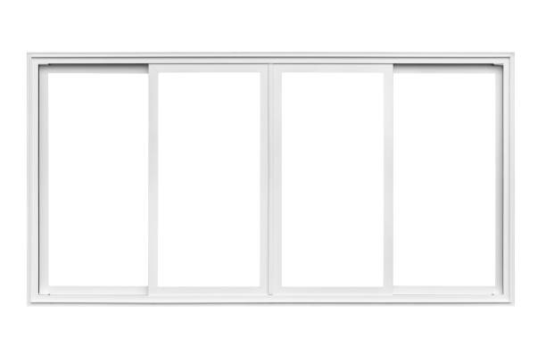 real modern house window frame isolated on white background with clipping path - symmetry black and white architecture contemporary imagens e fotografias de stock