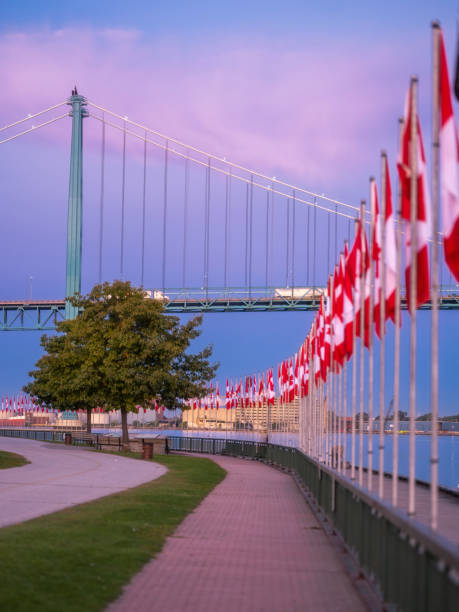 istock Ambassador Bridge at Dawn With Canadian Flags 1275712579