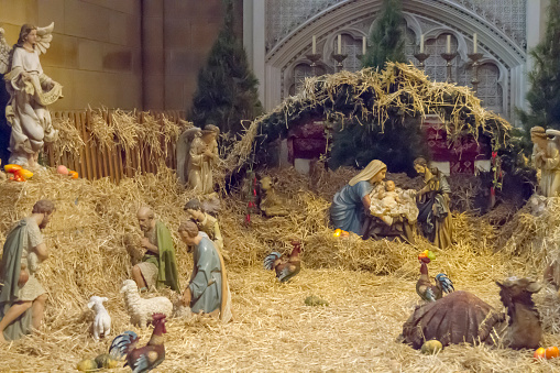 Venzone, Italy - December 29, 2022: Christmas nativity scene in the cathedral of Venzone, Italy